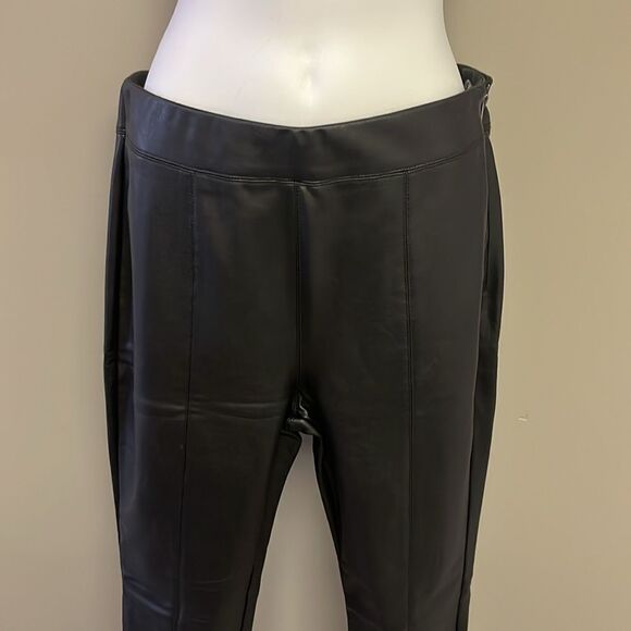 Topshop Black Faux Leather Pleated Skinny Pull-Up Lined Pants- Zip Up- Size 8 - Picture 4 of 11